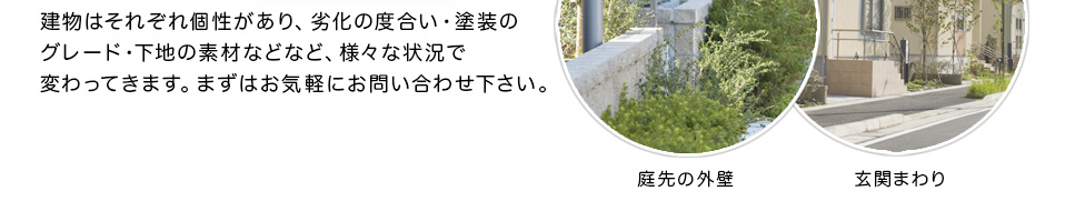 建物はそれぞれ個性があり、劣化の度合い・塗装のグレード・下地の素材などなど、様々な状況で変わってきます。まずはお気軽にお問い合わせ下さい。